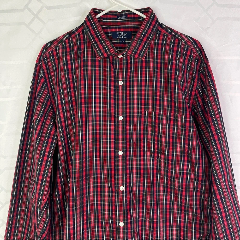 J.Crew Thompson Plaid Dress Shirt Wrinkle Free Red Blue Mens Size XL
